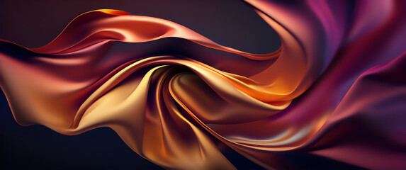 Wall Mural - abstract background with 3d wave bright gold and purple gradient silk fabric