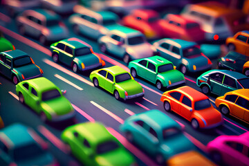 Illustration of City traffic jam, colorful AI-generated image.