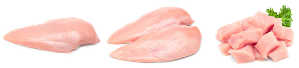 Wall Mural - Raw chicken fillet isolated on white background. clipping path