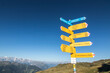 © Cavan Images - Trail post showing directions in Swiss Alps, Haute Route, Valais Canton, Switzerland