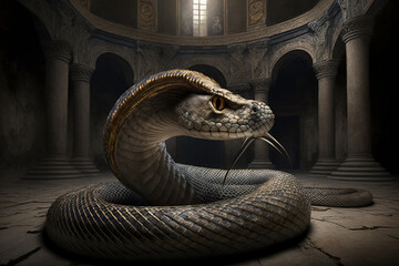 Wall Mural - 3d King Cobra The World's Longest Venomous. King Cobra Snake, 3d Illustration, 3d Rendering created with Generative AI technology