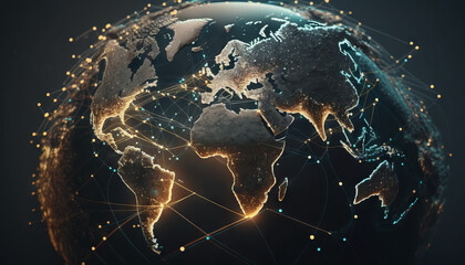 Poster - Global network connection and data exchanges over the world. Generative AI