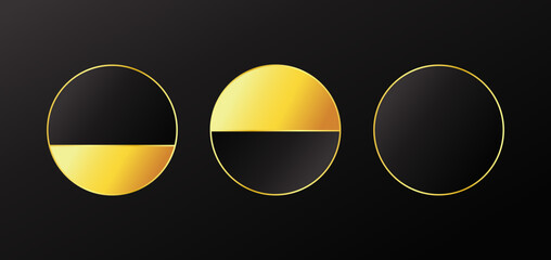 Luxury premium blank eclipse round shape. Gold black gradient label badge design.
