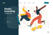 © grivina - Lifestyle website template - Skateboarding - modern flat vector illustration of a young male and female skaters jumping in the air with their skateboards.. People activities concept