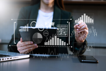 Wall Mural - financial report data of business operations balance sheet and income statement as fintech concept. 