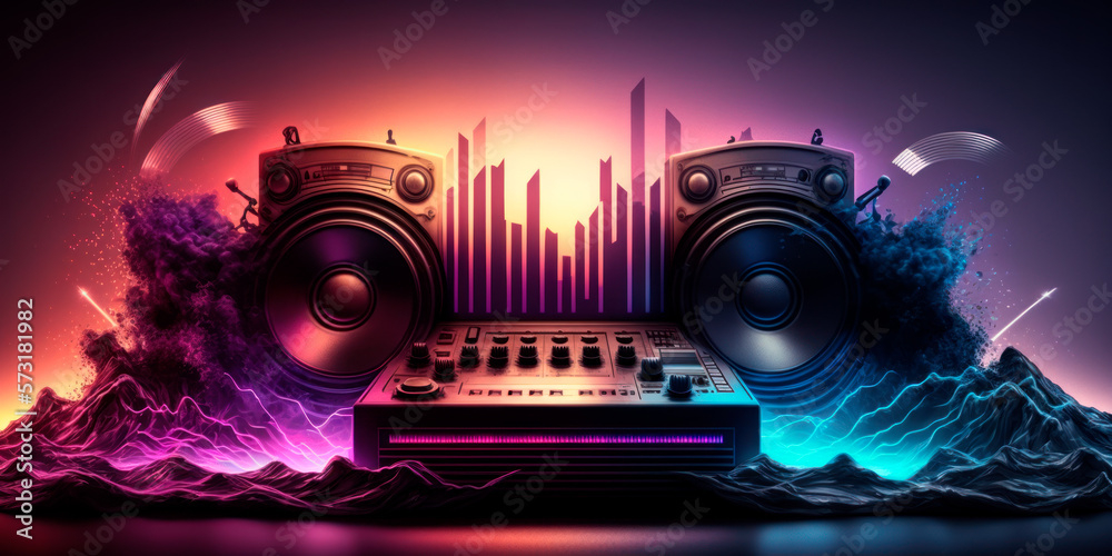 DJ set wallpaper with soundwave, Generative AI Stock Illustration ...