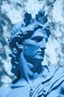 © Merilno - Portrait d'une personne stoïcienne, sculpture/statue grecque en marbre de style cyanotype.