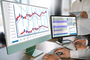 Poster - businessman works  Statistics Data Dashboard Information Business Technology and Strategy Research 