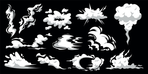 2d smoking silhouette. fog drawing. smoke comics explosion. stream animation effect. vapor puff. dus