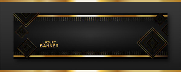 Wall Mural - black background. rectangular luxury banner. shiny gold texture and frame.