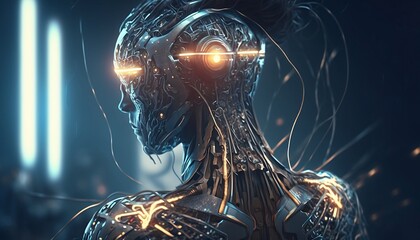 Wall Mural - AI human droid robot. Generative AI
