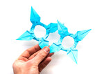 Fototapeta Dziecięca - blue paper star on a white background. origami. papercraft. needlework