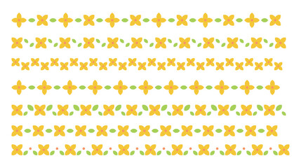 Wall Mural - Spring season yellow forsythia flower concept design deco pattern border set. Repeated lines of flowers and leaves.