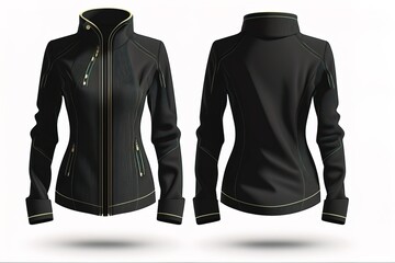 Sticker - Black female jacket, blank template for graphic design front and back view