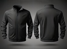 Black Jacket For Men, Blank Template For Graphic Design Front And Back View