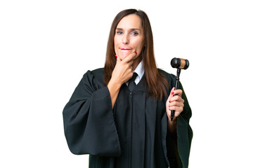 Wall Mural - Judge caucasian woman  over isolated background having doubts and thinking