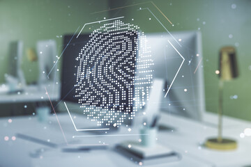 Aufkleber - Abstract creative fingerprint concept on modern laptop background. Multiexposure