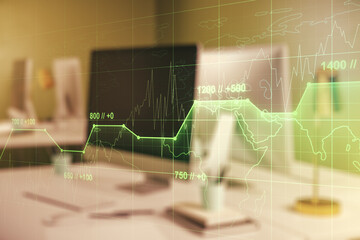 Poster - Abstract creative analytics data spreadsheet on modern computer background, analytics and analysis concept. Multiexposure