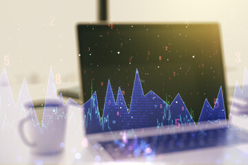 Aufkleber - Multi exposure of creative statistics data hologram on laptop background, stats and analytics concept
