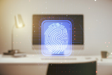 Aufkleber - Multi exposure of abstract creative fingerprint illustration on modern laptop background, digital access concept