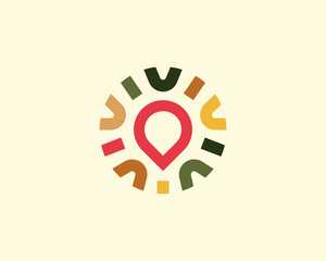 Poster - Pin logo design. Navigation logotype in a frame from colored shapes. Universal location destination vector sign. Vector illustration.