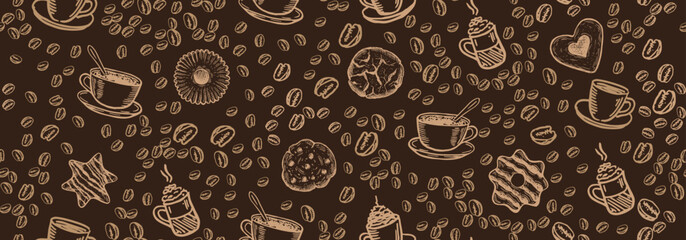 Beans and Coffee Cup hand drawn style. Vector illustration.	
