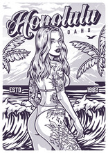 Hipster Beach Girl Monochrome Flyer