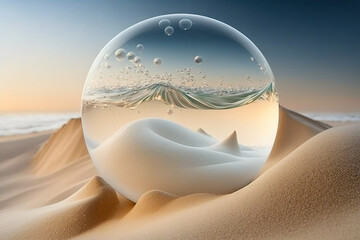 crystal ball on the beach. sketch art for artist creativity and inspiration. generative AI	
