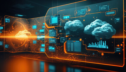  Cloud computing digital communications. generative AI