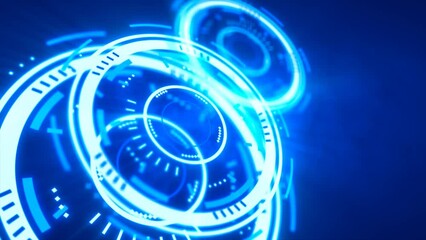 Poster - Abstract round blue ring of lines HUD elements circles energy futuristic scientific hi-tech digital abstract HUD background. Video 4k, 60 fps