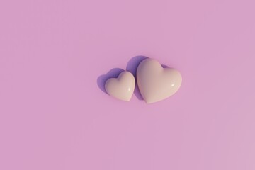 the concept of falling in love. two pink hearts on a pastel background. 3D render