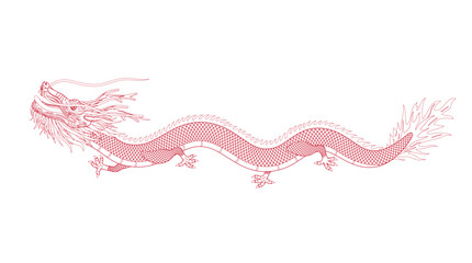 Vector line illustration of East Asian Chinese dragon