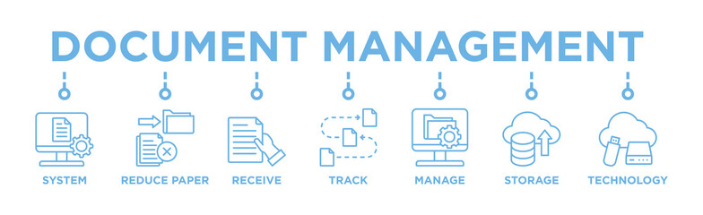 Wall Mural - Document management banner web icon vector illustration concept with icon of system, reduce paper, receive, track, manage, store, cloud and technology