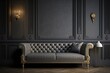 empty wall in classical style interior with leather sofa on grey background wall