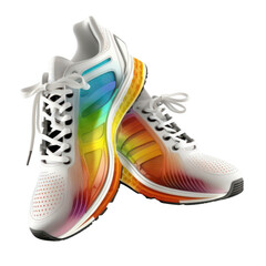 Sport shoes, rainbow color running sneakers isolated on transparent background, PNG, Generative AI