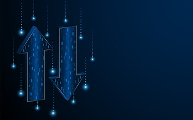 Aufkleber - Abstract up and down arrows on dark blue background. The concept of digital traffic or exchange. Business growth or investment ideas. blue arrow technology background
