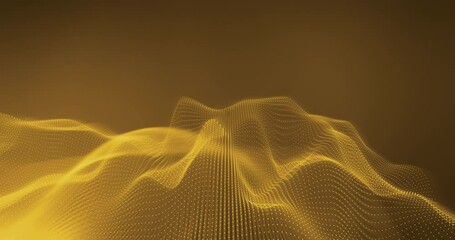 Wall Mural - Golden Big data surfing the metaverse. Particles with gold led light on abstract background. Artificial intelligence concept.