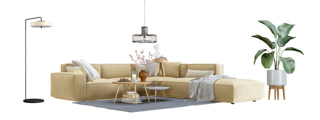 set of interior furniture in 3d rendering
