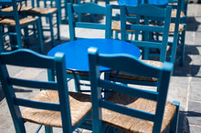 Traditional Greek Coffee Bar Blue Seats And Table Kafeneio