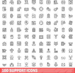 Poster - 100 support icons set. Outline illustration of 100 support icons vector set isolated on white background