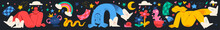 Set Of Various Shapes And Objects And People Silhouettes. Abstract Contemporary Modern Trendy Vector Illustrations.