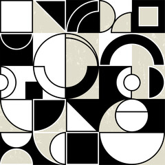 Wall Mural - abstract geometric background pattern, retro style, with circles, semicircle, squares, paint strokes and splashes