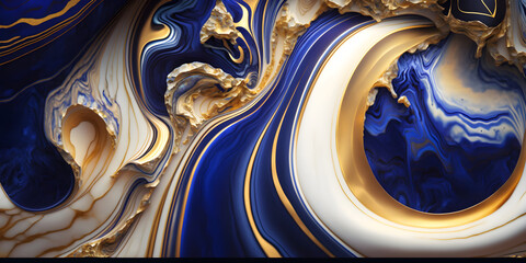 Wall Mural - blue and gold mixture with white Marble abstract acrylic  -ai generative 