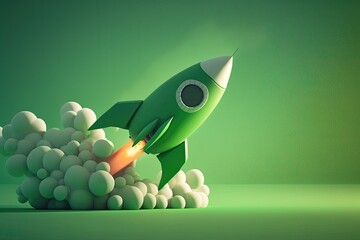 Wall Mural - rocket taking off isolated on green background, generative ai