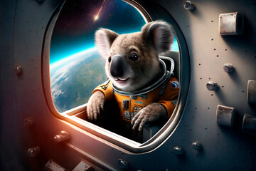 Wall Mural - Koala as an astronaut in a spaceship in space AI generated Content