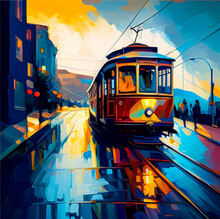  Watercolor Painting Tramway - Created With Generative AI Technology
