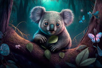 Wall Mural - Koala in a mystical magical enchanted forest AI generated Content