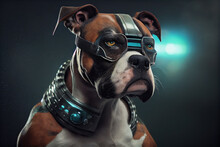 Portrait Of Boxer Dog Wears Futurist Uniform