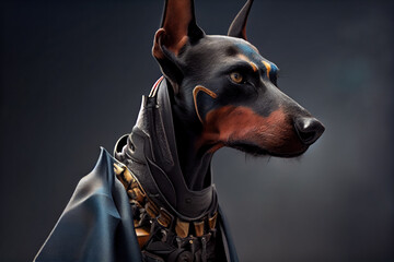 Portrait of Doberman wears futurist uniform