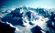 Aerial View Of A Mountain Range Covered In Snow